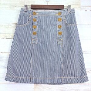 Pilcro Anthropologie Blue White Striped Sailor Button A-Line Skirt Womens US 06